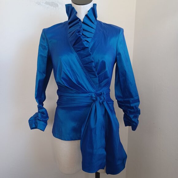 Tadashi Collection Blouse Tadashi Shoji Taffeta Ruffle Elegant Top Womens 4 - Picture 6 of 12